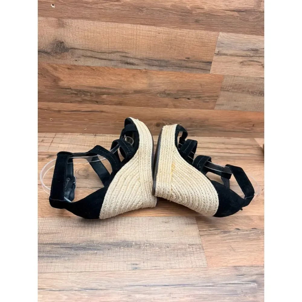 Ugg size 9.5 Callia Black Suede Platform Wedge Ankle Strap Heels Sandals women